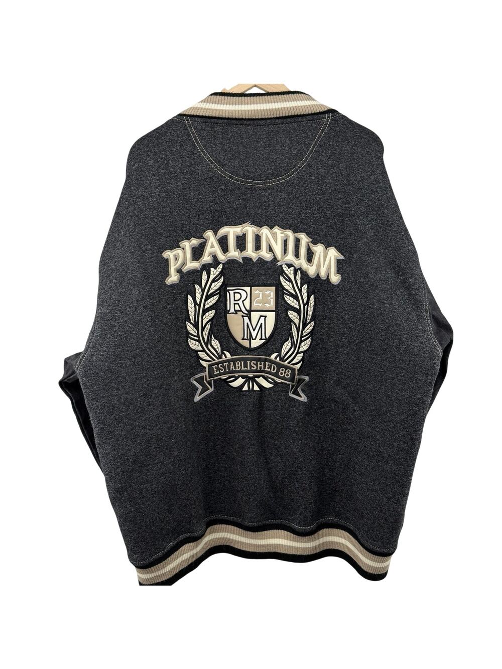 Vintage Y2K‎ Platinum Rockman Varsity Jacket XL Embroidered Hip Hop Streetwear